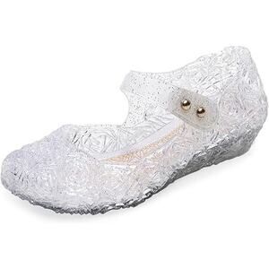 OMGard Little Girls Size 11 Clear Glitter Flats Floral Mary Jane Jelly Shoes